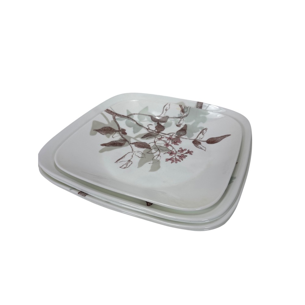 Corelle Twilight Grove Square Plates Set of 5 Pink Flower Vitrelle Dinner Salad
